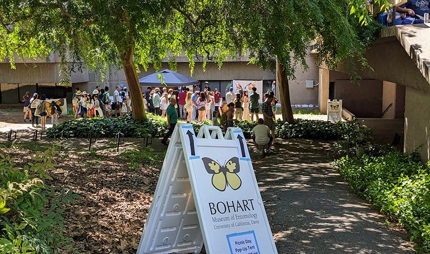 Bohart Museum Sign in foreground with pop-up tent in distance.