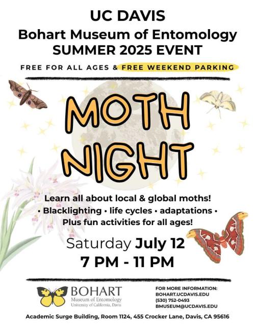 Moth Night flier for July 12, 2025 from 7:00-11:00 pm